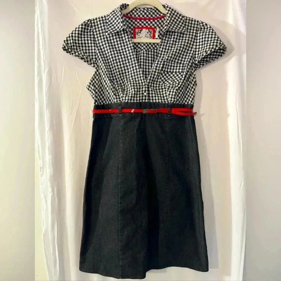 Guess Dresses & Skirts - Vintage Guess Jeans Belted Gingham & Denim Dress Size 13
